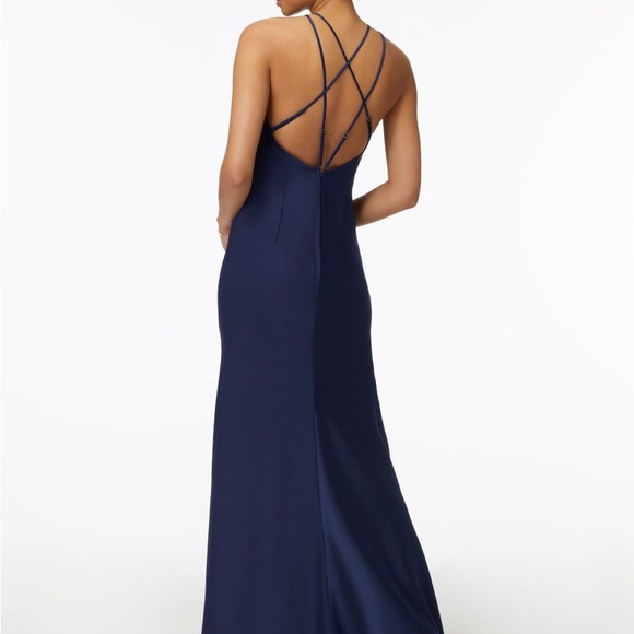 Mori Lee High Neck Satin Dress with Strappy Back NWT - Picture 2 of 6